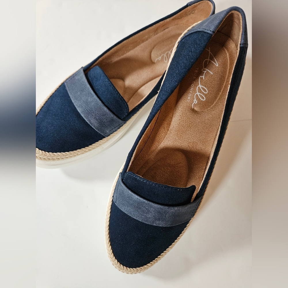 Abella sz 6.5 faux suede navy/blue white outsole rope detail comfort espadrilles - Picture 2 of 7
